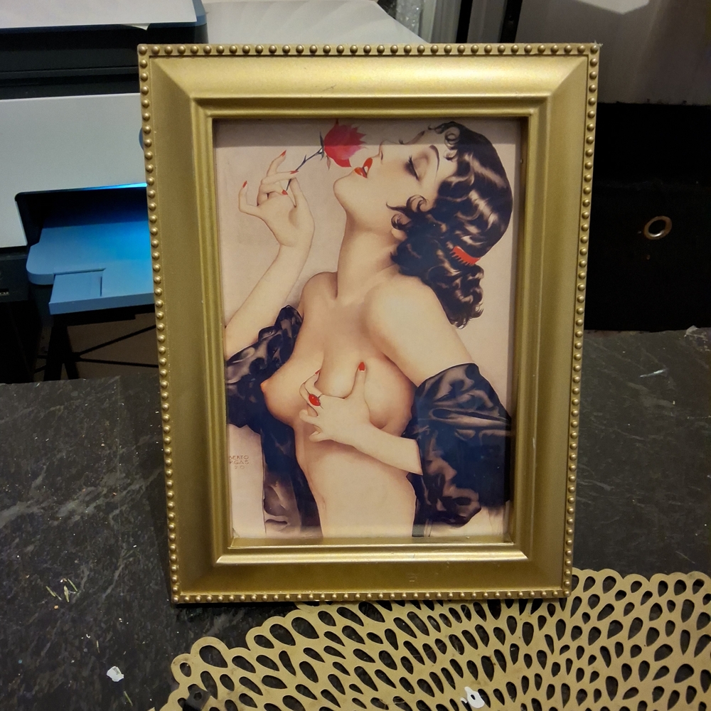 PLAYBOY Art Painting with Gold Frame and Red Accents